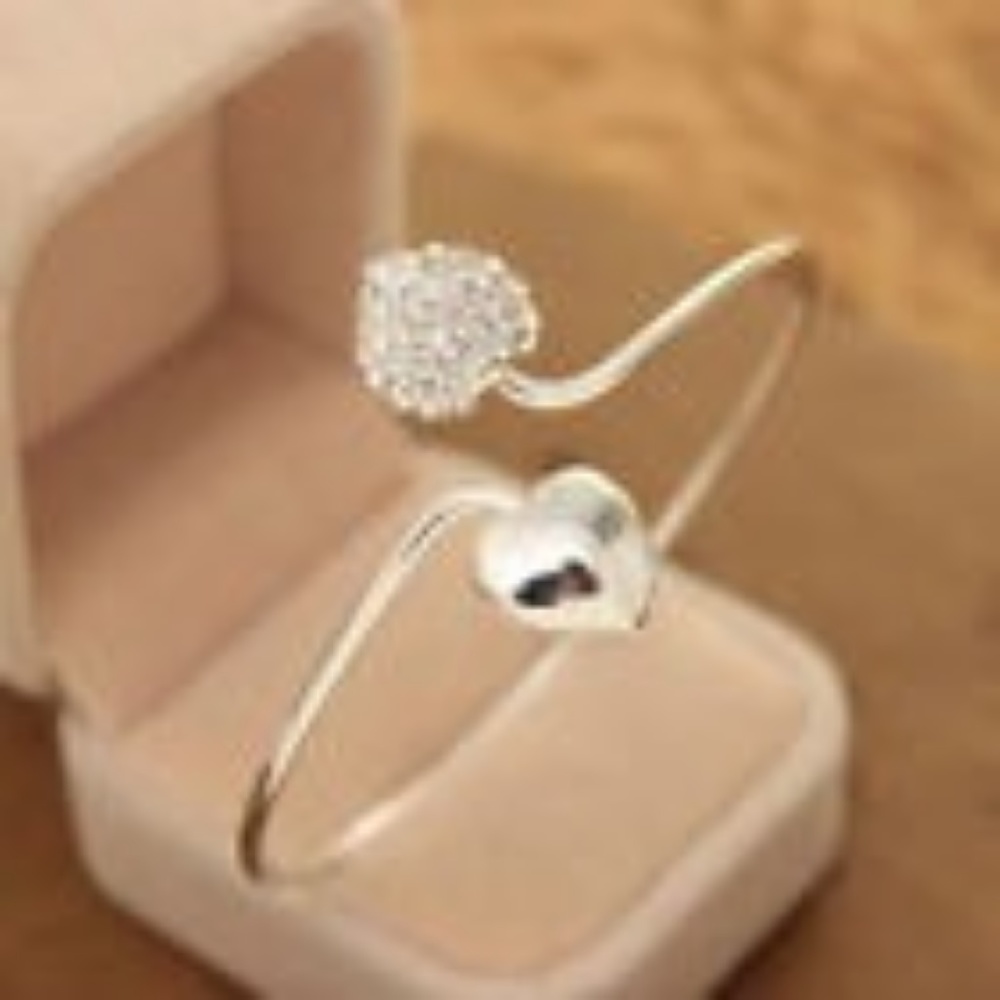 Silver Crystal Bangle Cuff Bracelet